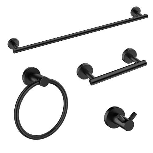 FORIOUS Bathroom Accessories, 4-Piece Bathroom Hardware Set - 24" Towel Bar - color: Matte Black