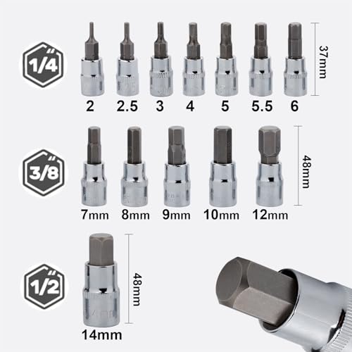 Hex Bit Socket Set, 13-Piece Metric 2mm - 14mm