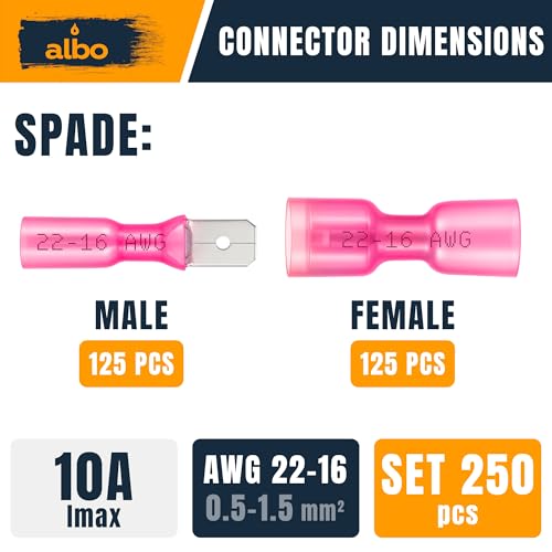ALBO Heat Shrink Crimp Connectors (Male/Female Red 22-16 AWG) - color: Male/Female Red 22-16 AWG