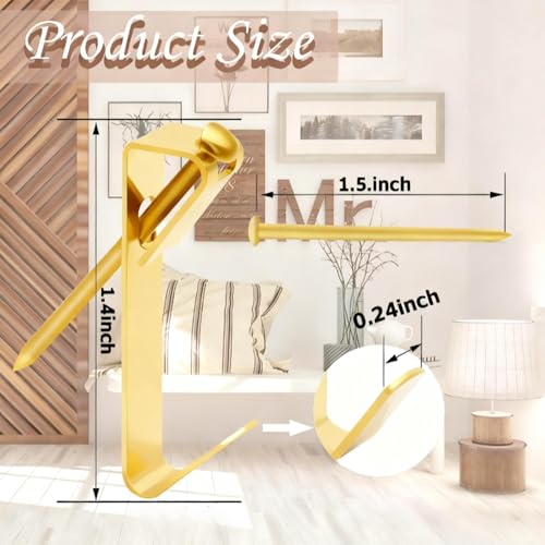 40PC 50lb Heavy Duty Picture Hangers with Nails for Drywall & Wood | Holds up to 100lbs, Easy to Install, Secure Sturdy Hold, Minimal Wall Damage, Includes Storage Case for Organization - size: 40PCS 50LB Gold