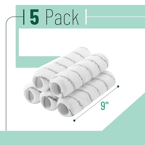 Bates- Paint Roller Covers, 9", Grey Stripes, 5 Pack, Covers for Paint Rollers 9 Inch, 9 Inch Paint Roller Covers, Paint Roller Cover, Paint Roller Covers 9 Inch, Large Paint Roller Covers - color: Grey Stripes, size: 9 Inch, 5 Pack