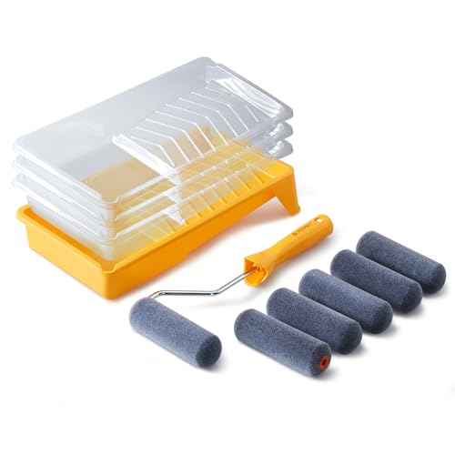 Voomey Foam Paint Roller, 4 Inch Mini Flock Foam Cover Kit - size: 4 Inch Mini Flock Foam Paint Roller Kit 11 Pack