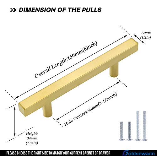 Goldenwarm 10 Pack 3-1/2 Inch Gold Cabinet Handles Brass Kitchen Pulls - color: Gold, size: 3-1/2 Inch Hole Center