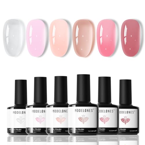 modelones Jelly Gel Nail Polish Set 6 Colors, White Nude Pink Translucent - color: A A4 Pink Jelly Chic
