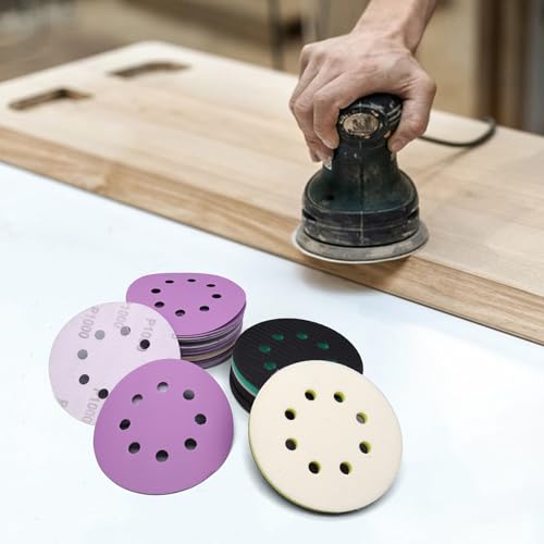5 Inch Sander Foam Pad (4Pcs) + Ceramic Sanding Discs 80-1000 Grit (40Pcs)