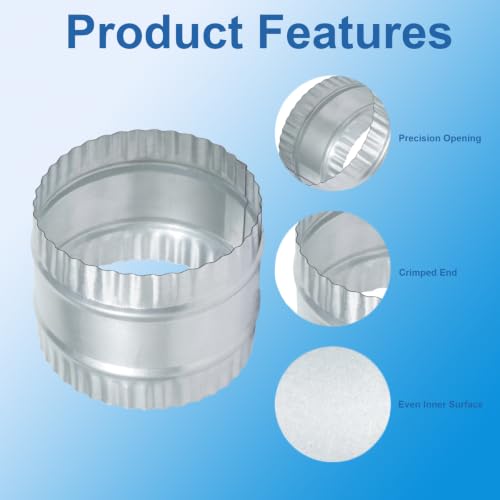 5" Inch Duct Connector Galvanized Steel HVAC Coupling Crimped Ends