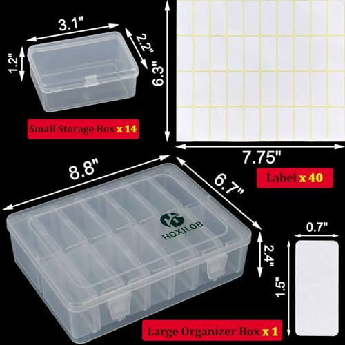 15pcs Bead Organizer Boxes, Medium Clear Plastic Storage Containers with Labels, Large Craft Case Ideal for Big Beads, Jewelry, Diamonds, Bracelets Making, Screws, Sewing, Mini Tools and Small Parts - size: 1 Pack 15 Pcs 3.1" x 2.2" x 1.2"