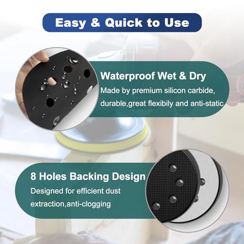 101PCS 5 inch Sanding Discs, 8 Holes Hook & Loop Wet Dry Sandpaper Orbital Sander Pads 80 180 240 400 600 800 1000 1500 2000 3000 Grit with Foam Pad, Sandpaper Assortment for Car Wood Metal - style: 101PCS