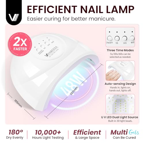 VANREESA Gel Nail Polish Kit with U V Light 53 Pcs Gel Polish Nail Set 36 Popular Colors Nail Polish Set + Base and 4 Effects Top Coat with Manicure Tools Complete Nail Kit Gifts for Women Girls - color: Champagne Roses