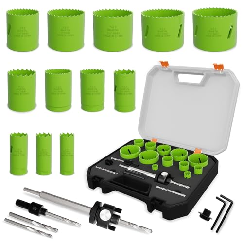 19-Piece Bi-Metal Hole Saw Kit with Quick Change Arbors in Sizes from 3/4" to 2-1/2" for Professional Wood, Thin Metal, PVC and Cutting - size: 3/4"-2-1/2"