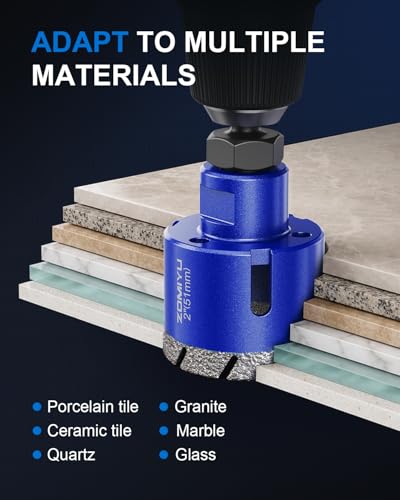 15Pcs Diamond Hole Saw Kit, Tile Hole Saw Kit for Quartz & Granite | 9 Hole Saws (1/4" to 4"), Finger Bit & Chamfer Bit Included, Hex & SDS Plus Adapters, Vacuum Brazed Diamond - size: 1/4",5/16",4/5",1",1-3/8",2",3",4"