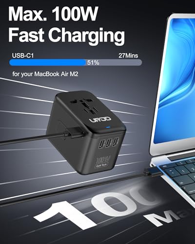 Universal Travel Adapter 100W GaN Fast Charger in One for Europe UK US - color: GaN 100W-Black+White