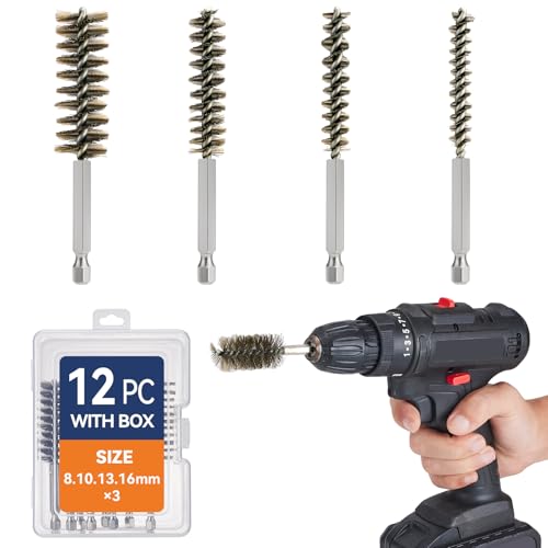12 Pcs Wire Bore Brush for Drill，Stainless Steel Drill Brush Set，with 1/4 Inch Hex Shank, Power Drill Attachment for Polishing, Rust and Tube Cleaning (0.315"-0.630") - size: "S" 12PCS