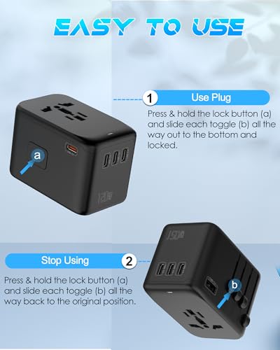 Universal Travel Adapter 120W GaN Fast Charger for Europe UK US - color: GaN 120W-Black+Grey