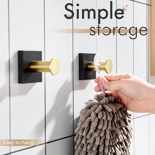 KOKOSIRI Robe Hooks Bath Towel Hooks for Wall Closet Kitchen Hanging Towels Bathroom Hardware Black with Gold Stainless Steel 2 Pack, B1016GDK-P2 - color: Black Gold, size: 2 Pack
