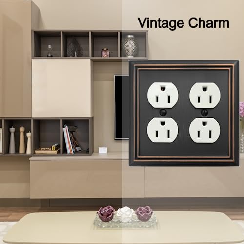 OKAWYC Double Duplex Outlet Light Switch Cover Adler Metal Wall Plate, 2-Pack Aged Bronze 2 Gang, for Receptacle Light Switch, Switch Cover Decorative Wallplate, Durable - style: 2 Duplex 2PK