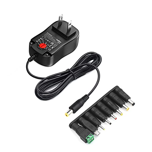Belker 24W Universal 3V 4.5V 5V 6V 7.5V 9V 12V AC DC Adapter with 8 Tips | Power Supply for Router Light Strip CCTV Camera Speaker and More Household Electronics - 2A Max - size: 24w 3-12v 2a