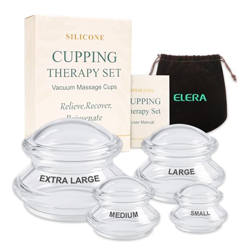 ELERA Silicone Cupping Therapy Set – Transparent Massage Cups in 4 Sizes (XL, L, M, S) for Body Relaxation, Cellulite & Home Wellness (Gourd Shape 4-Pack) - style: 4 Cups (XL L M S size)