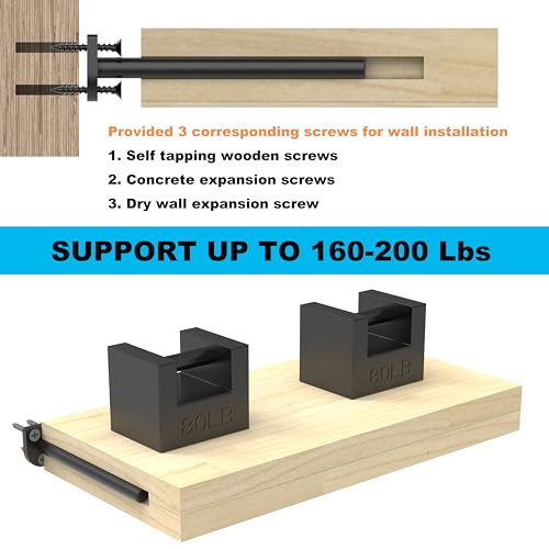 8 Inch Heavy Duty Floating Shelf Brackets 6 Pack, 1/4" Thick Solid Steel Hidden Blind Support, Fits Wood Studs, Holds 200 lbs, Invisible Hardware DIY Kit for Custom Shelving, Black - size: 8 Inch, style: Black 6 Pack