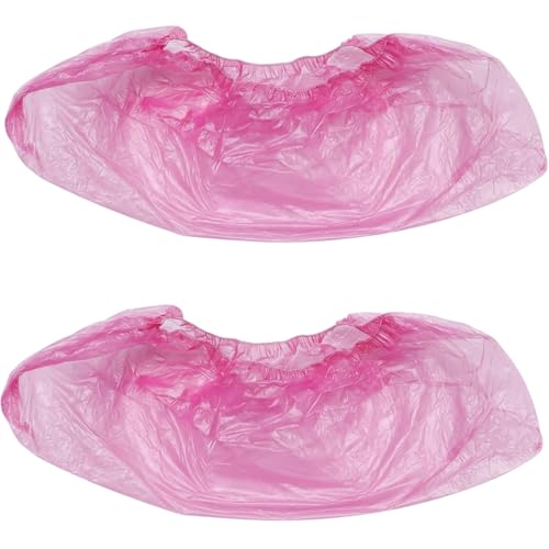 50Pairs/100PCS Disposable Plastic Anti-Slip Shoe Covers- Overshoes Carpet Protection Floor Protectors (Pink)