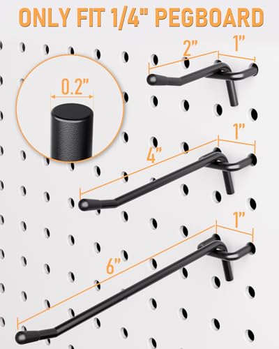 INCLY 60 Pack 2/4/6 Inch Black Pegboard Hooks, 1/4" Heavy Duty - color: Black, size: 2/4/6inch-60pcs