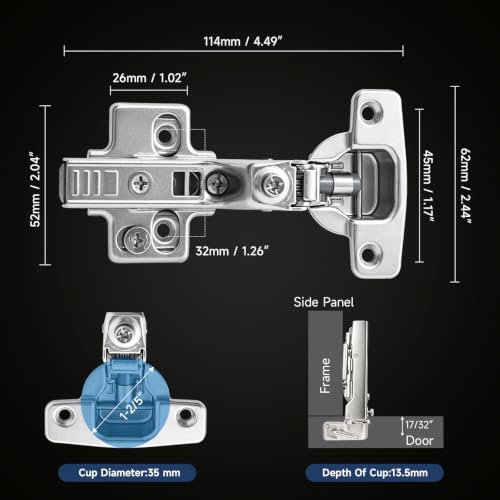 10 Pack Frameless Full Overlay Soft Close Cabinet Hinges,4D Adjustable with Speed Control, Clip‑On Concealed Hinges,105° Opening, Stainless Steel for Kitchen Cabinets - size: Full Overlay