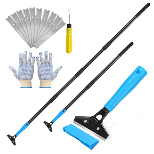 Floor Scraper Heavy Duty, Adjustable 8"-72" Long Handle Razor Blade Scraper Tool, 4 Inch Durable Paint Scraper for Cleaning Floors Walls Tile Glass Adhesive Wallpaper Popcorn Ceiling Gum (2 Pack)