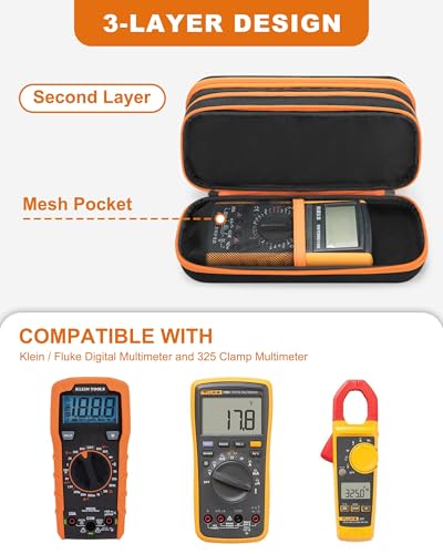 Hard Tool Carrying Bag, Zippered Multimeter Case with Handle