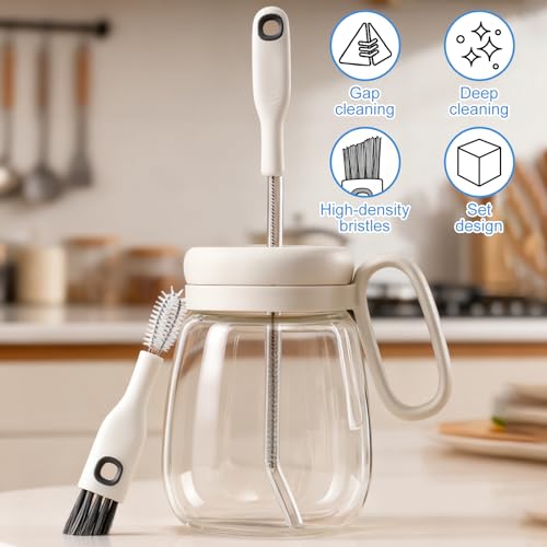 2pcs Cup Lid Cleaning Brush Set, Multifunctional Gap Cleaner & Straw Brush with Long Narrow and Short Wide Brushes, Portable Bottle Cleaning Kit for Baby Bottle, Sippy Cup, Teapot Spout, Tumbler Tubes