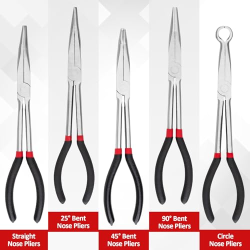 5Pcs Bent Nose Pliers 11 Inch Extra Long Needle Nose Pliers Set