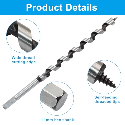 5/8 Inch Wood Auger Drill Bit 12 Inch Long Hex Shank for Hardwood - size: 5/8 x 12 Inch