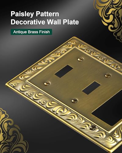 2-Pack Paisley Combo Double Toggle/Single Decorator Outlet Cover Plate - style: 2 Toggle/1 Decorator 2PK