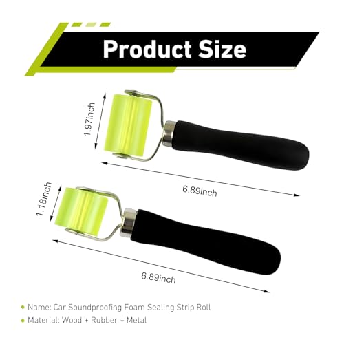 2 PCS Car Sound Deadening Roller, Large 1.97" & Small 1.18" Rubber Noise Insulation Mat Roller, Auto Seam Roller DIY Installation Tool for Heat Insulation Mat Wallpaper (Black)