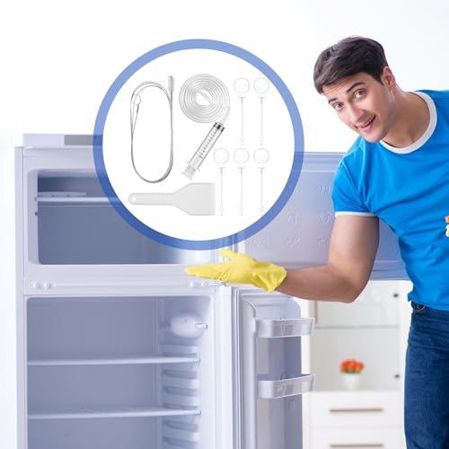 Gisafai 9 Pcs 36 Inch Refrigerator Cleaning Kit Fridge Drain Cleaning Tool Including 1 Syringe Hose 5 Plunger 1 Shovel 1 Long Flexible Refrigerator Scrub Brush for Ice Maker Dispenser