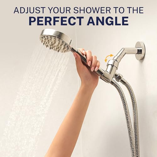 HammerHead Showers® Solid Metal Handheld Shower Head Holder - Brushed Nickel - Adjustable Shower Wand Holder with Universal Wall Hook Bracket and Brass Pivot Ball - Hand Held Shower Head Holder - color: Brushed Nickel