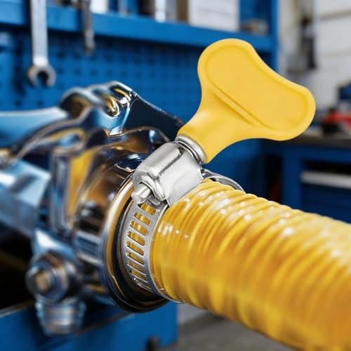 6Pcs Adjustable Hose Clamps Assortment Kit, 10-38mm Stainless Steel Worm Gear Pipe Clamps with Yellow Thumb Screw Key, Fuel Line & Tube Clip Fastener for Automotive, Plumbing, Garden, Gas Interface