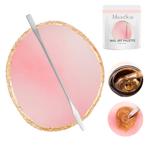 MelodySusie 1PC Round Resin Nail Art Palette with Mixing Spatula Pink - color: Pink Round With Spatula