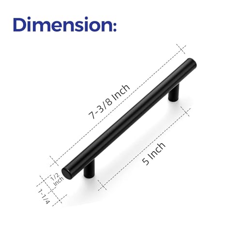 Ravinte Cabinet Pulls,7.38" Length, 5" Hole Center,Matte Black,30 Pack | Round T-Bar Shape, Kitchen Drawer Pulls, Stainless Steel Feel, Cabinet Handles, For Cupboards, Drawers, Dressers, Cabinets - color: Black
