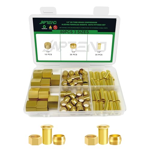 80pcs 1/4" Brass Compression Sleeves Ferrules Inserts Nuts Fittings - color: 80PCS 1/4"
