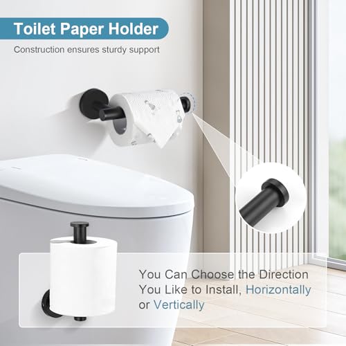 TQKAG Matte Black Bathroom Hardware Set 5 Pieces, SUS304 Stainless Steel Towel Bar Set Round Bathroom Towel Rack Set Wall Mounted - color: Matte Black, size: 5-Pieces Set