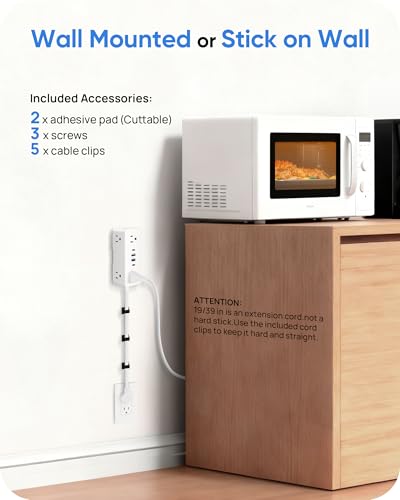 Electrical Outlet Extender Stick, Features 4 USB & 6 Outlets - color: White, size: 39in