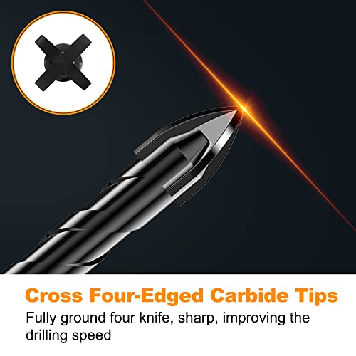 10Pcs Cross-Tip Masonry Drill Bit Set & Concrete Drill Bit Set, 3/16"-1/2" - size: 10 pcs 3/16"-1/2" Masonry Drill Bits