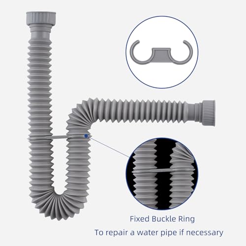 Sink Drain Pipe, Flexible Sink P-Trap Pipe for Kitchen & Bathroom, Gray - color: Gray