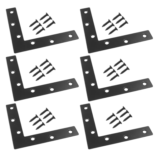 Hordion 6Pcs 5" x 5" Flat L Corner Brace(120 X 120mm) Black L Wood Bracket