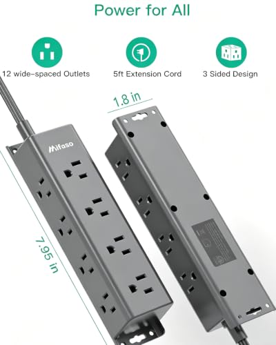 Surge Protector Power Strip, 12 Widely Spaced Multi Outlets, Wall Mount - color: Gray, size: 5 FT