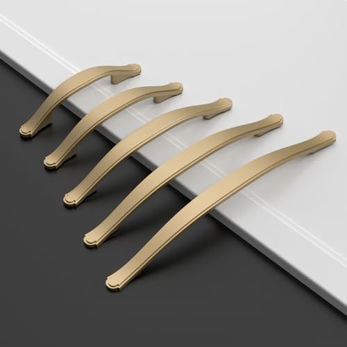 Amerdeco 10 Pack Champagne Bronze Cabinet Pulls 5 Inch(128mm) Hole Center Drawer Pulls Cabinet Hardware Kitchen Cabinet Handles for Bathroom Dresser Pulls ZH0068 - color: Champagne Bronze, size: 5"/128MM Hole Center