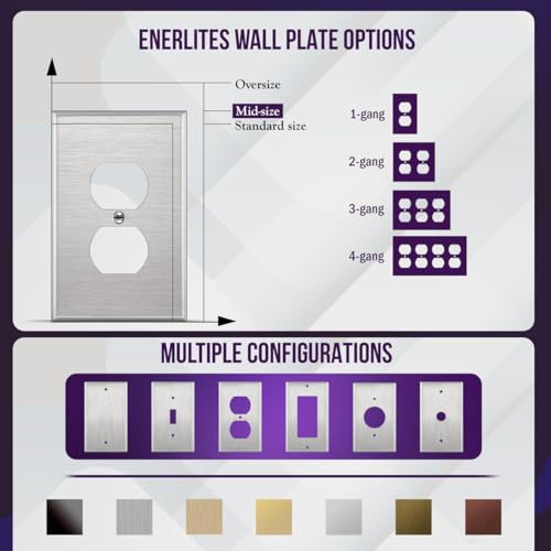 ENERLITES Duplex Receptacle Outlet Metal Wall Plate, Midsize 1-Gang, Silver - color: Stainless Steel, size: Midsize