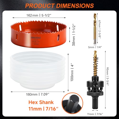 (162mm | 6-3/8 Inch) HSS M42 with 8% Cobalt Bi-Metal Hole Saw - size: 162mm | 6-3/8 Inch