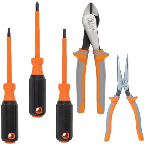 Klein Tools 9419R 1000V Insulated Tool Set, Made in USA, with Diagonal-Cutter, Long-Nose Pliers and 3 Screwdrivers, 5-Piece