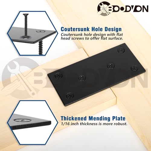 Mending Plate, Metal Steel Flat Straight Brace Bracket, Black Double-Wide Joining Plate for Wood Furniture Fastening & Fixing with 2 Sets of Screws of Different Lengths(40x80mm, 4 Pack) - size: 40 x 80 mm